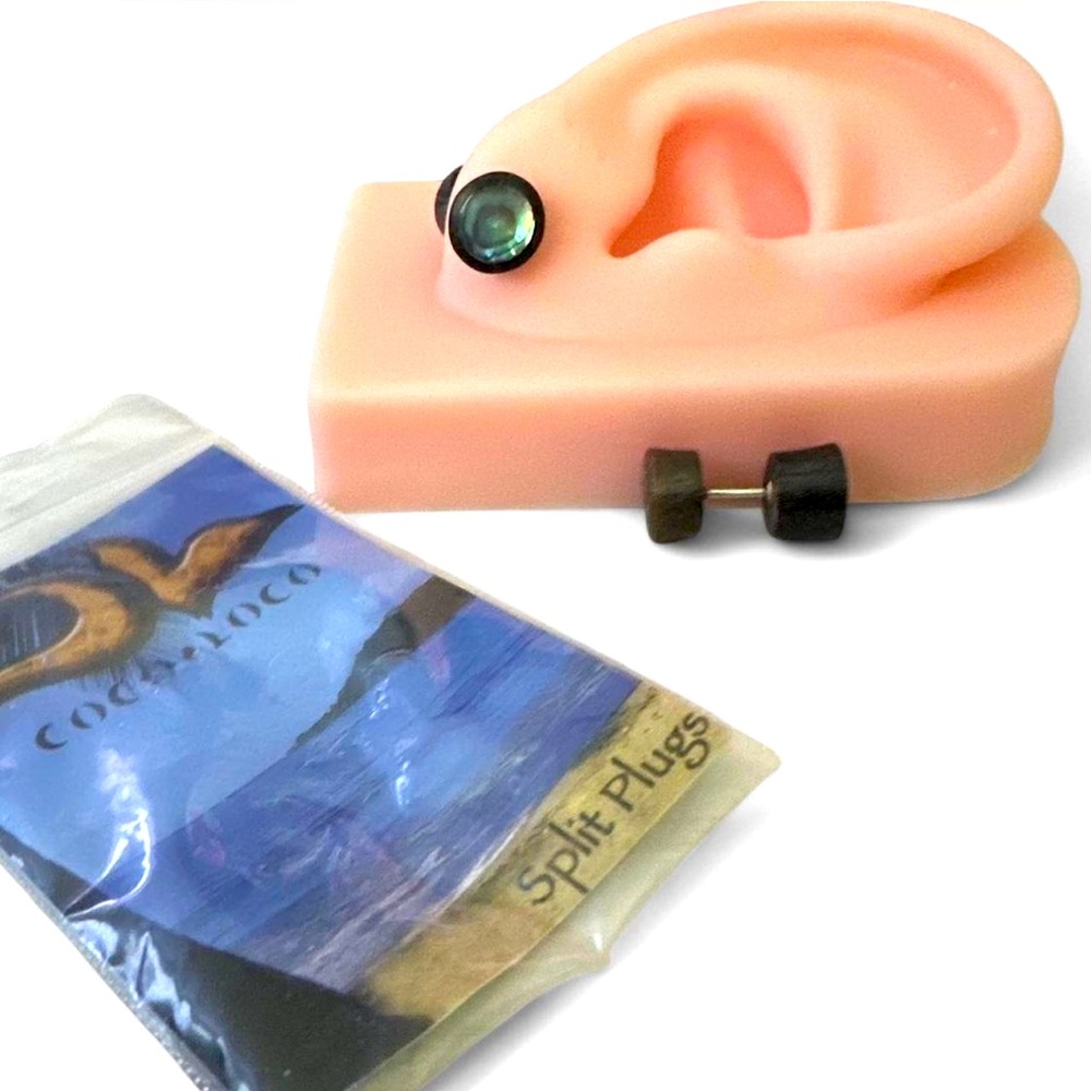 Earrings Split Plugs Abalone Wood Jewelry